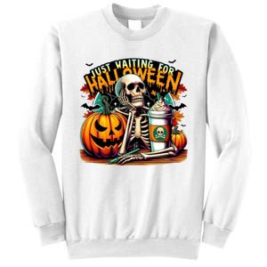 Just Waiting For Halloween Coffee Funny Skeleton Halloween Sweatshirt