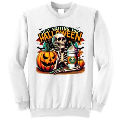 Just Waiting For Halloween Coffee Funny Skeleton Halloween Sweatshirt