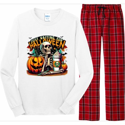 Just Waiting For Halloween Coffee Funny Skeleton Halloween Long Sleeve Pajama Set