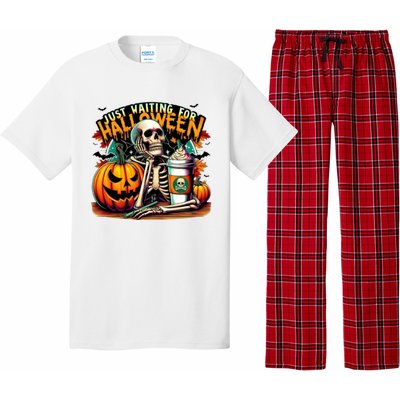 Just Waiting For Halloween Coffee Funny Skeleton Halloween Pajama Set