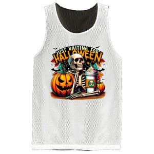 Just Waiting For Halloween Coffee Funny Skeleton Halloween Mesh Reversible Basketball Jersey Tank