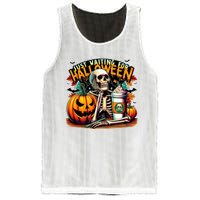 Just Waiting For Halloween Coffee Funny Skeleton Halloween Mesh Reversible Basketball Jersey Tank