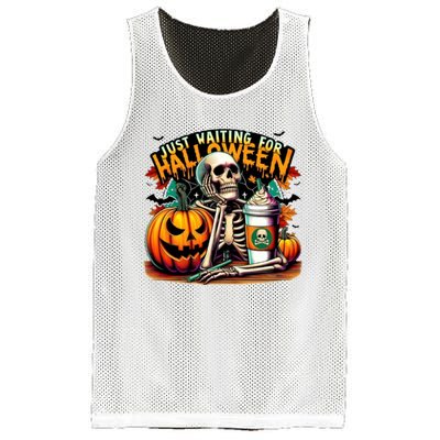 Just Waiting For Halloween Coffee Funny Skeleton Halloween Mesh Reversible Basketball Jersey Tank