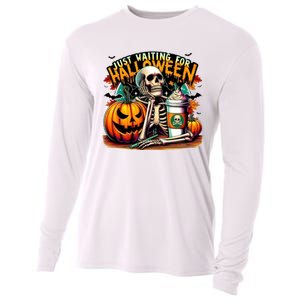 Just Waiting For Halloween Coffee Funny Skeleton Halloween Cooling Performance Long Sleeve Crew