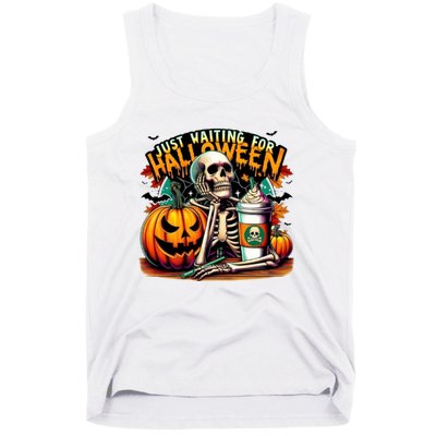 Just Waiting For Halloween Coffee Funny Skeleton Halloween Tank Top