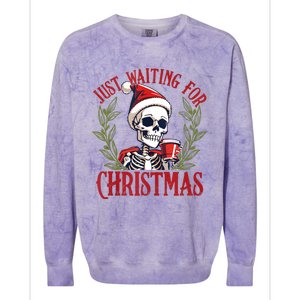 Just Waiting For Christmas Funny Santa Skeleton Xmas Colorblast Crewneck Sweatshirt