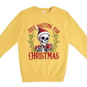 Just Waiting For Christmas Funny Santa Skeleton Xmas Premium Crewneck Sweatshirt