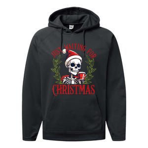 Just Waiting For Christmas Funny Santa Skeleton Xmas Performance Fleece Hoodie