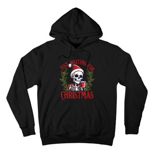 Just Waiting For Christmas Funny Santa Skeleton Xmas Hoodie