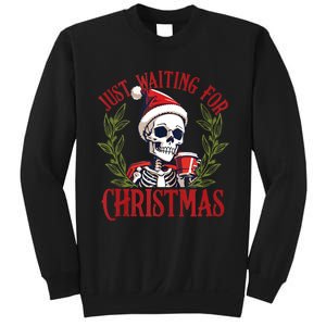 Just Waiting For Christmas Funny Santa Skeleton Xmas Sweatshirt