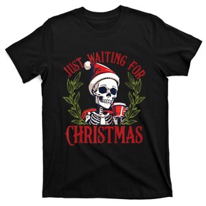 Just Waiting For Christmas Funny Santa Skeleton Xmas T-Shirt