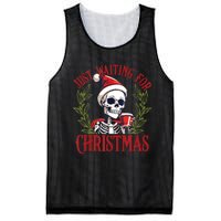 Just Waiting For Christmas Funny Santa Skeleton Xmas Mesh Reversible Basketball Jersey Tank