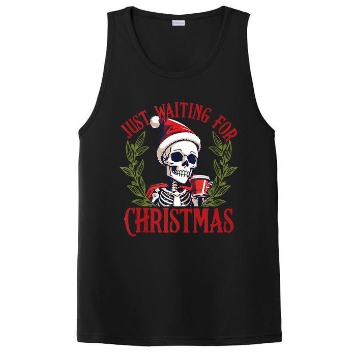 Just Waiting For Christmas Funny Santa Skeleton Xmas PosiCharge Competitor Tank