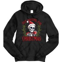 Just Waiting For Christmas Funny Santa Skeleton Xmas Tie Dye Hoodie