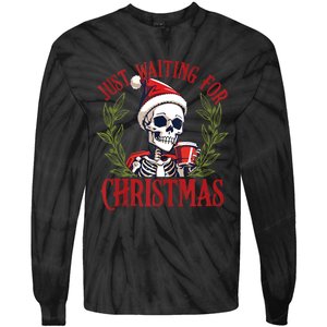 Just Waiting For Christmas Funny Santa Skeleton Xmas Tie-Dye Long Sleeve Shirt