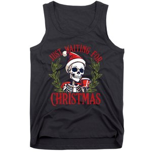 Just Waiting For Christmas Funny Santa Skeleton Xmas Tank Top