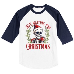 Just Waiting For Christmas Funny Santa Skeleton Xmas Baseball Sleeve Shirt