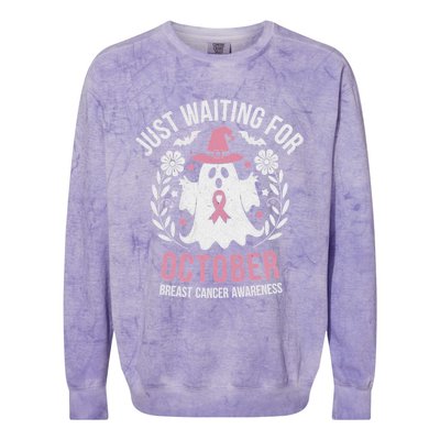 Just Waiting For October Breast Cancer Awareness Halloween Gift Colorblast Crewneck Sweatshirt