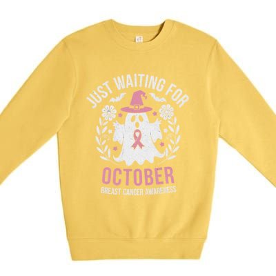 Just Waiting For October Breast Cancer Awareness Halloween Gift Premium Crewneck Sweatshirt