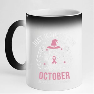 Just Waiting For October Breast Cancer Awareness Halloween Gift 11oz Black Color Changing Mug