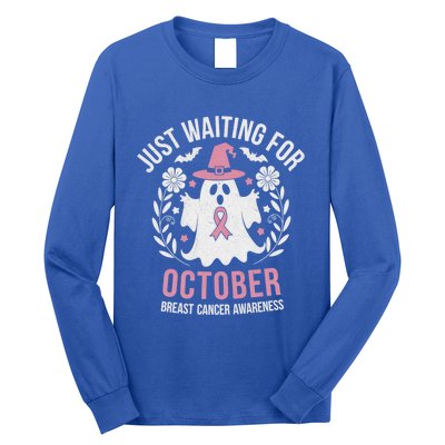 Just Waiting For October Breast Cancer Awareness Halloween Gift Long Sleeve Shirt