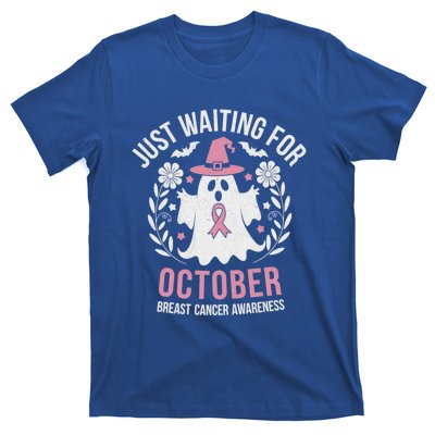 Just Waiting For October Breast Cancer Awareness Halloween Gift T-Shirt