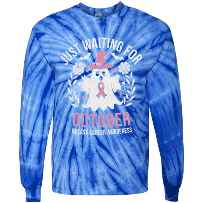 Just Waiting For October Breast Cancer Awareness Halloween Gift Tie-Dye Long Sleeve Shirt