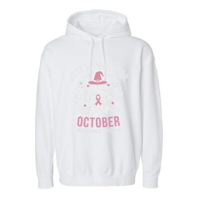 Just Waiting For October Breast Cancer Awareness Halloween Gift Garment-Dyed Fleece Hoodie