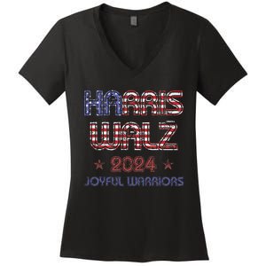 Joyful Warrior For Kamala Harris Tim Walz 2024 Women's V-Neck T-Shirt