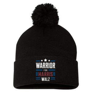 Joyful Warrior For Kamala Harris Tim Walz 2024 Pom Pom 12in Knit Beanie