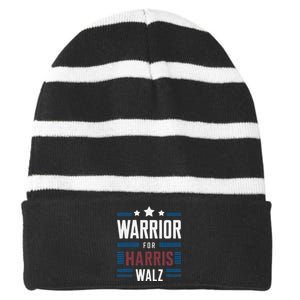 Joyful Warrior For Kamala Harris Tim Walz 2024 Striped Beanie with Solid Band