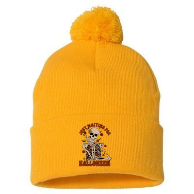 Just Waiting For Halloween Skeleton Fall Spooky Pom Pom 12in Knit Beanie