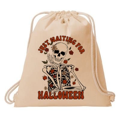 Just Waiting For Halloween Skeleton Fall Spooky Drawstring Bag