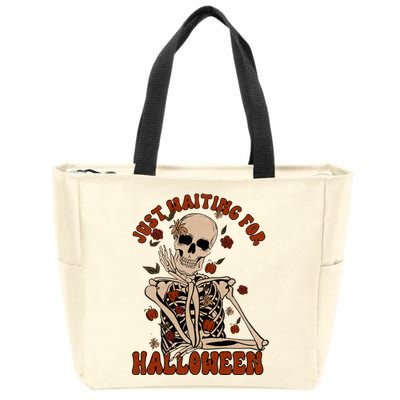 Just Waiting For Halloween Skeleton Fall Spooky Zip Tote Bag