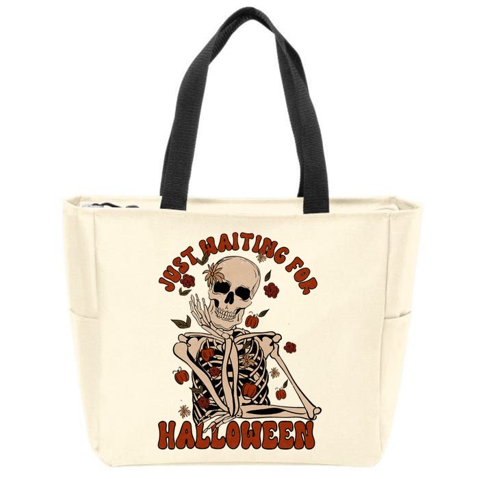Just Waiting For Halloween Skeleton Fall Spooky Zip Tote Bag