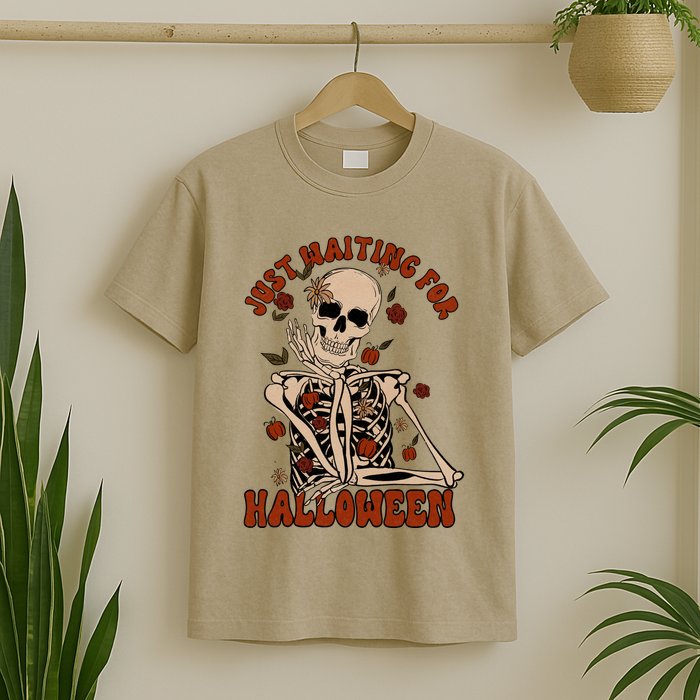 Just Waiting For Halloween Skeleton Fall Spooky T-Shirt
