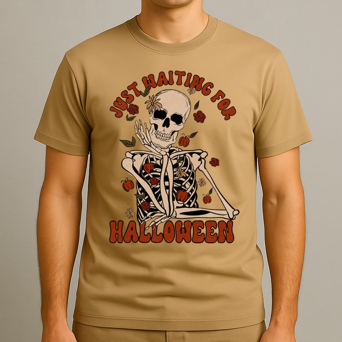 Just Waiting For Halloween Skeleton Fall Spooky T-Shirt