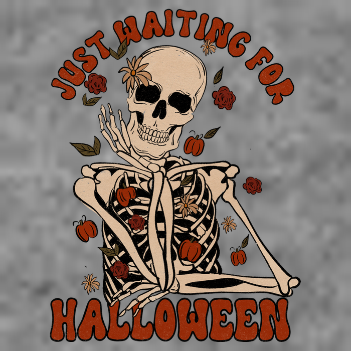 Just Waiting For Halloween Skeleton Fall Spooky 7-Panel Snapback Hat