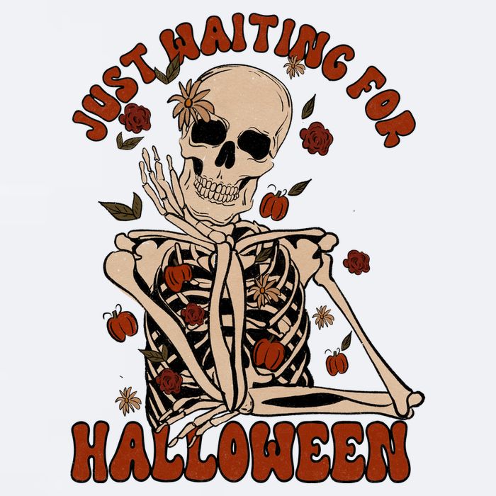 Just Waiting For Halloween Skeleton Fall Spooky Sueded Cloud Jersey T-Shirt