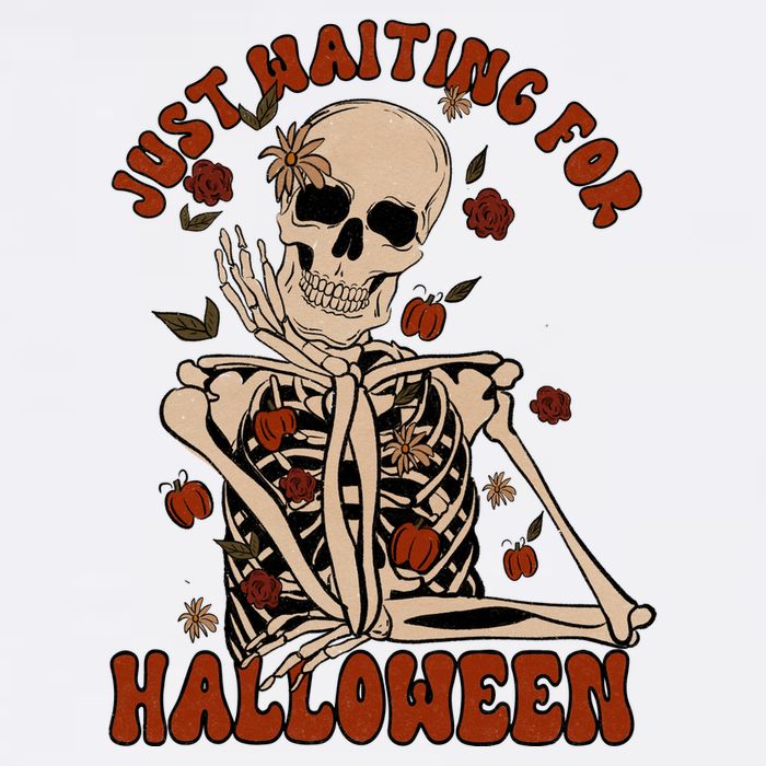 Just Waiting For Halloween Skeleton Fall Spooky Garment-Dyed Sweatshirt