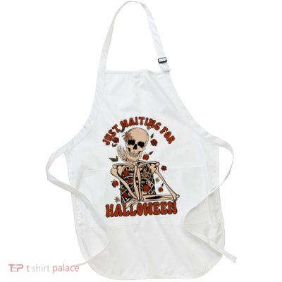 Just Waiting For Halloween Skeleton Fall Spooky Full-Length Apron With Pockets