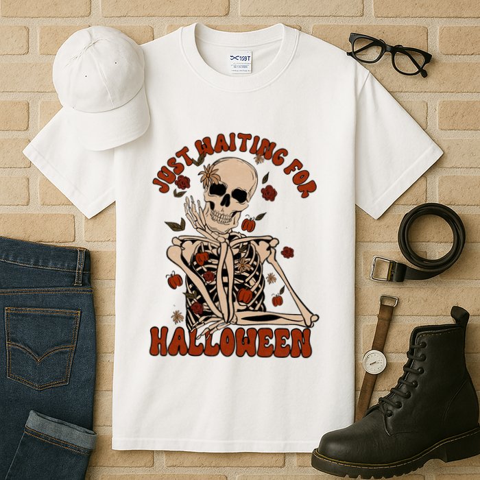 Just Waiting For Halloween Skeleton Fall Spooky Tall T-Shirt