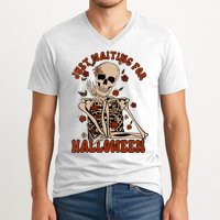 Just Waiting For Halloween Skeleton Fall Spooky V-Neck T-Shirt
