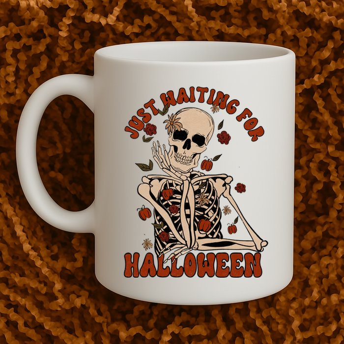 Just Waiting For Halloween Skeleton Fall Spooky Mug