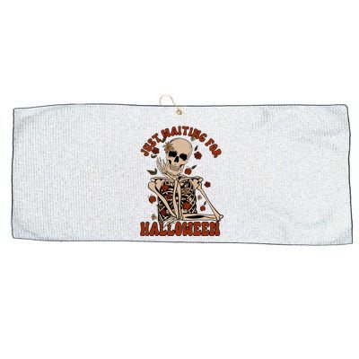 Just Waiting For Halloween Skeleton Fall Spooky Large Microfiber Waffle Golf Towel