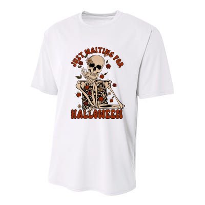Just Waiting For Halloween Skeleton Fall Spooky Youth Performance Sprint T-Shirt