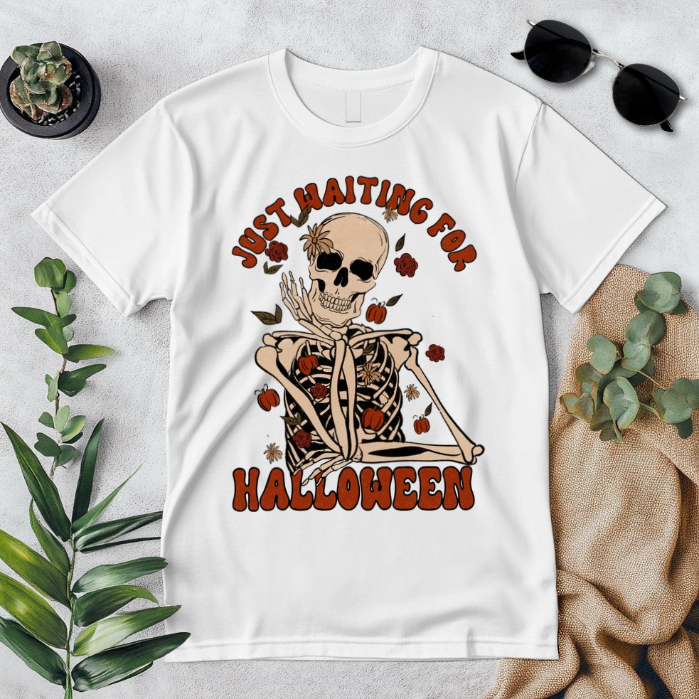 Just Waiting For Halloween Skeleton Fall Spooky Premium T-Shirt