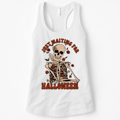 Just Waiting For Halloween Skeleton Fall Spooky Womens Tank Top