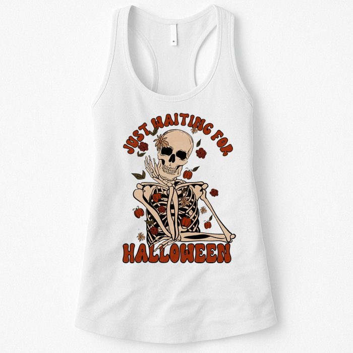Just Waiting For Halloween Skeleton Fall Spooky Womens Tank Top