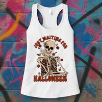 Just Waiting For Halloween Skeleton Fall Spooky Womens Tank Top